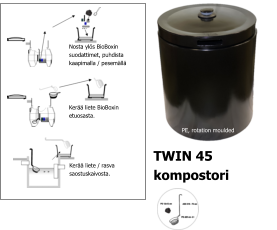 Nosta ylös BioBoxin  suodattimet, puhdista  kaapimalla / pesemällä Kerää liete BioBoxin  etuosasta. Kerää liete / rasva saostuskaivosta. TWIN 45  kompostori PE, rotation moulded